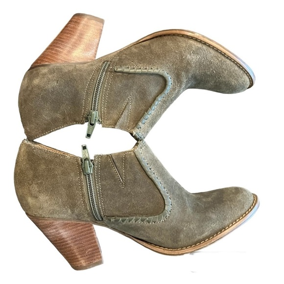 Jack Rogers Kyle Evergreen Suede Booties Heel Ankle Boots Side Zipper Size 7.5 - Picture 3 of 8